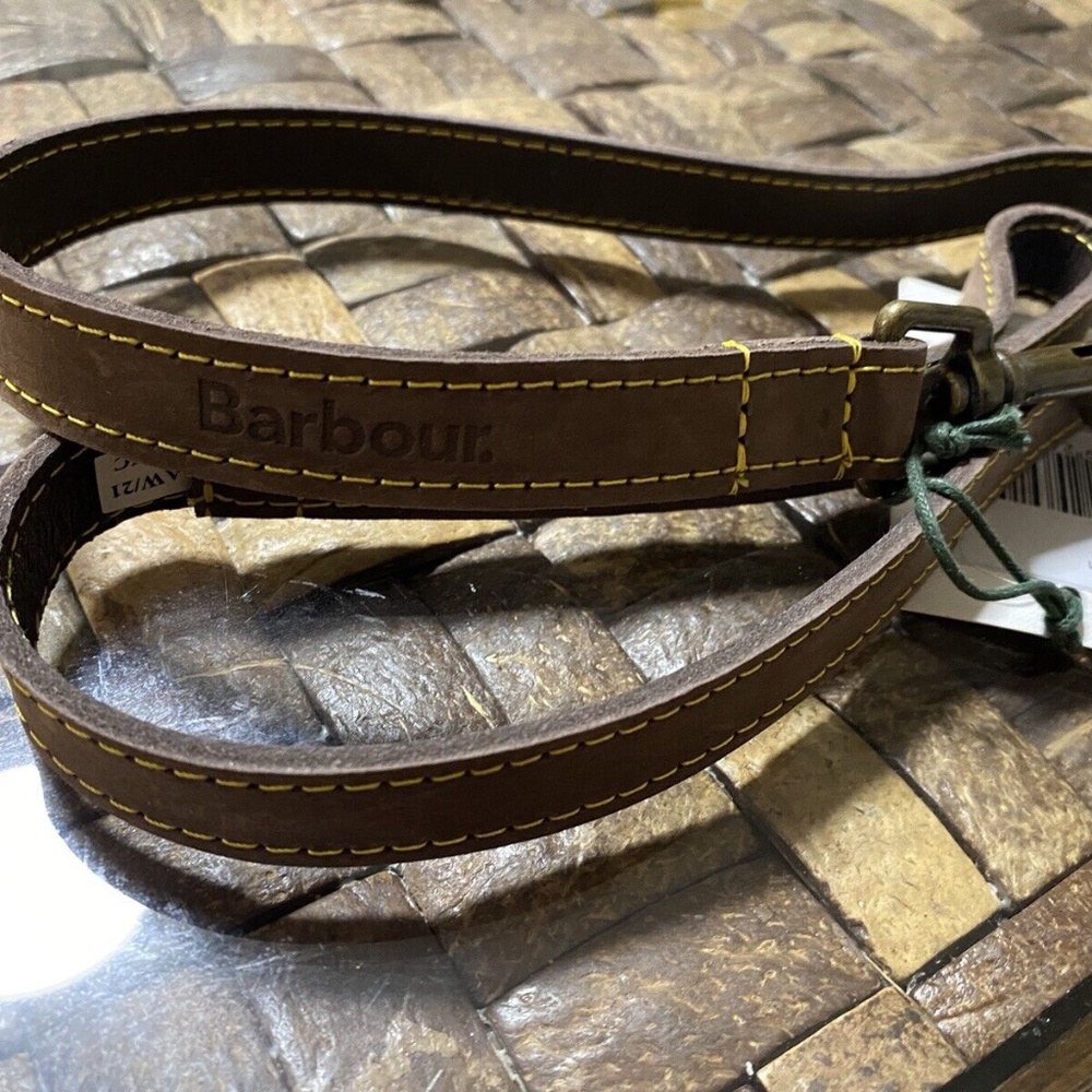 Barbour Brown Dog Leash with Yellow Stitching